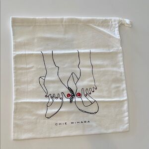 Chie Mihara White Dust Bag Drawstring Shoes Purse Travel Storage 16" x 14" NEW